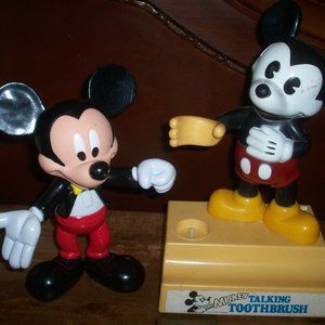 Vintage Mickey Mouse 8" Figure Bundle Tux Swivels Helm Toy TALKING TOOTHBRUSH